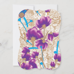 Cartão Padrão floral vibrante com púrpura e azul f