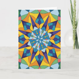 Cartão Padrão geométrico fractal azul e amarelo