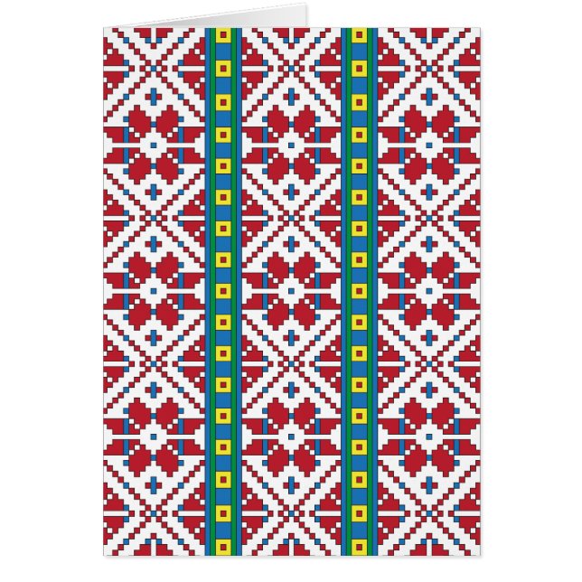 Cartão Padrão geométrico tribal vermelho, azul e estrela  (Frente)