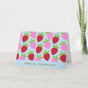 Cartão Padrão Personalizado de Morango Fruta Retro Fofo