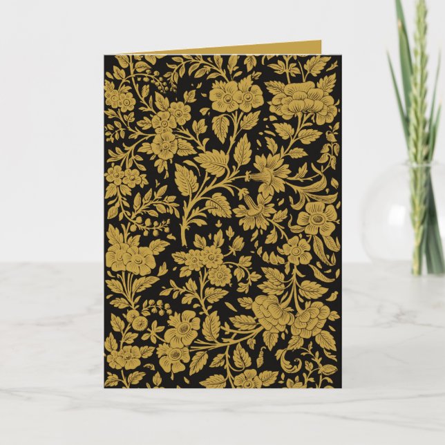 Cartão Padrão Preto Floral Ouro Antigo Trabalho a Lacagem (Frente)