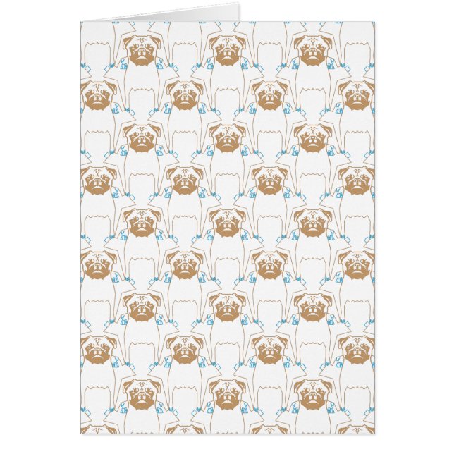 Cartão Padrão Pug marrom azul (Frente)