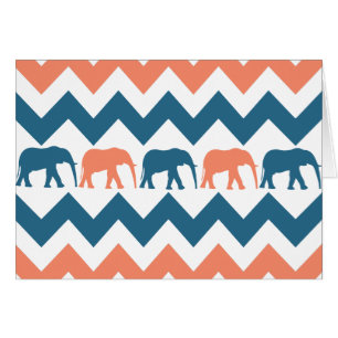 Cartão Padrão Trendy Chevron Elephants Coral Blue Stripe