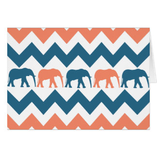 Cartão Padrão Trendy Chevron Elephants Coral Blue Stripe