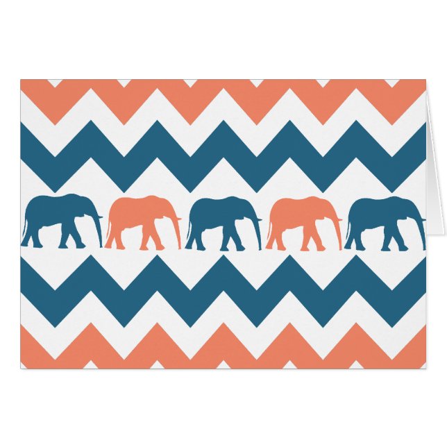 Cartão Padrão Trendy Chevron Elephants Coral Blue Stripe (Frente horizontal)