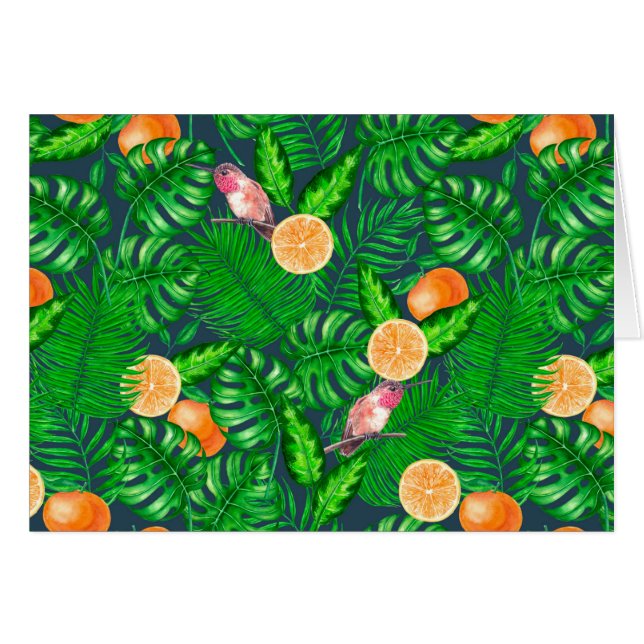 Cartão Padrão tropical, beija-flores (Frente Horizontal)