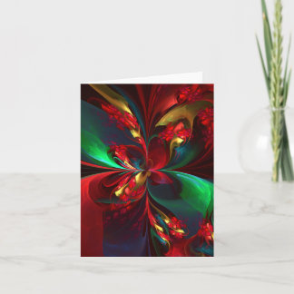 Cartão Padrão Verde Vermelho Abstrato Floral Moderno #11