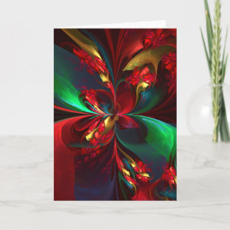 Cartão Padrão Verde Vermelho Abstrato Floral Moderno #11