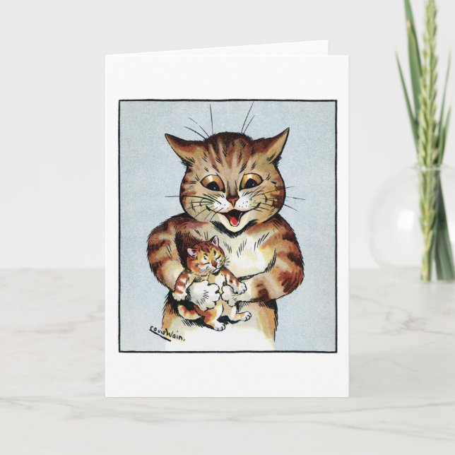 Cartão Padre Cat segurando um Kitten, Louis Wain (Frente)
