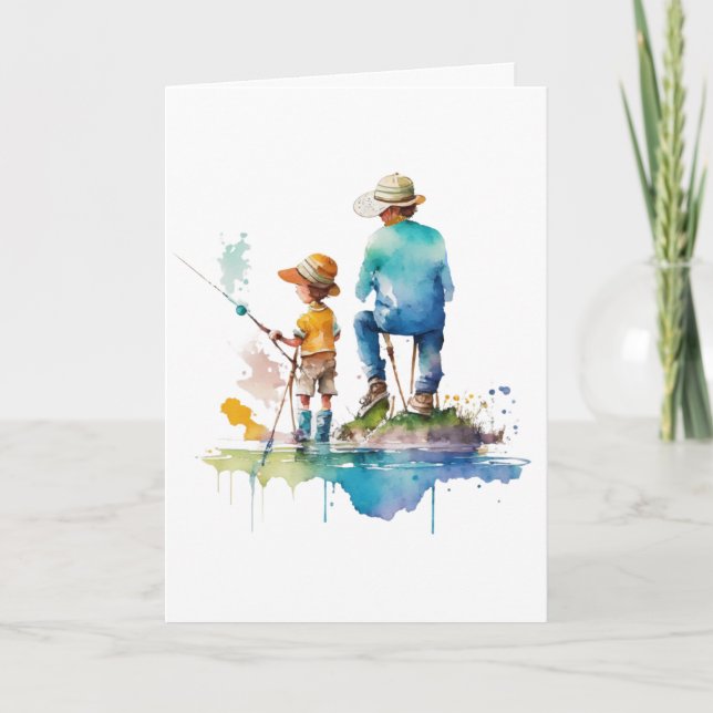 Cartão Padre e Son Watercolor Ilustração Ai Art (Frente)