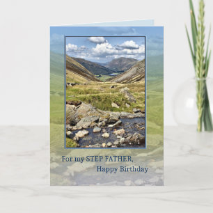 Cartão Padre Passo Aniversário com Paisagem de Montanha