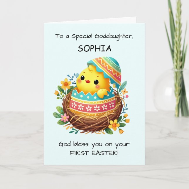 Cartão Padrinha Personalizar as Bênçãos da Primeira Pásco (Frente)