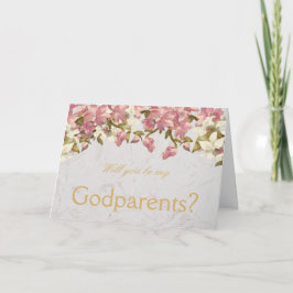 Cartão Padrinhos Proposta Orquídeas Rosa sobre Mármore