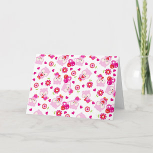 Cartão Padrões De Corujas, Corujas Frescas, Corujas Rosa,