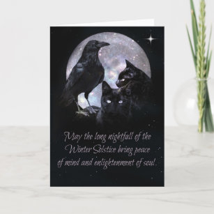 Cartão Pagan Wicca Winter Solstice Raven e Cats