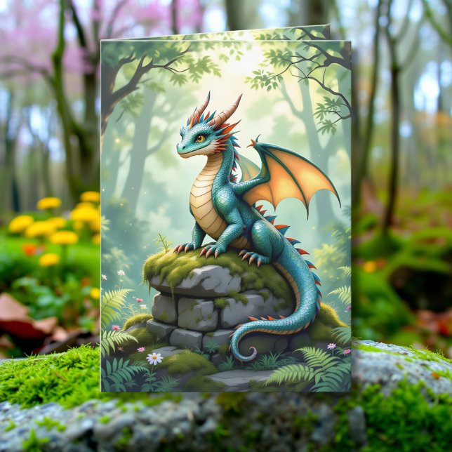 Cartão Página de Coloração do Dragão Whimsical e Aniversá (Criador carregado)