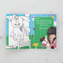 Cartão Página de Colorir Equestre de Meninas Divertidas d