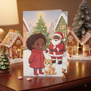 Cartão Página de Natal e Colorir de Anime Fofo para Crian