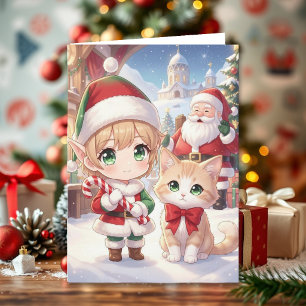 Cartão Página de Natal e Colorir de Anime Infantil Fofa