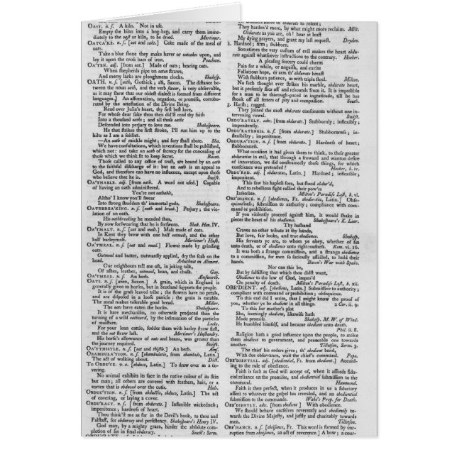 Cartão Página de um dicionário (Frente)