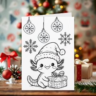 Cartão Página para Colorir Axolote Natal