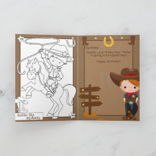 Cartão Página para Colorir Cowboy dos Rapazes do Ginger F
