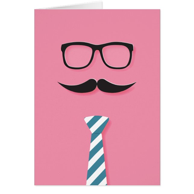 Cartão Pai bem feito, óculos, bigode, gravata, rosa (Frente)