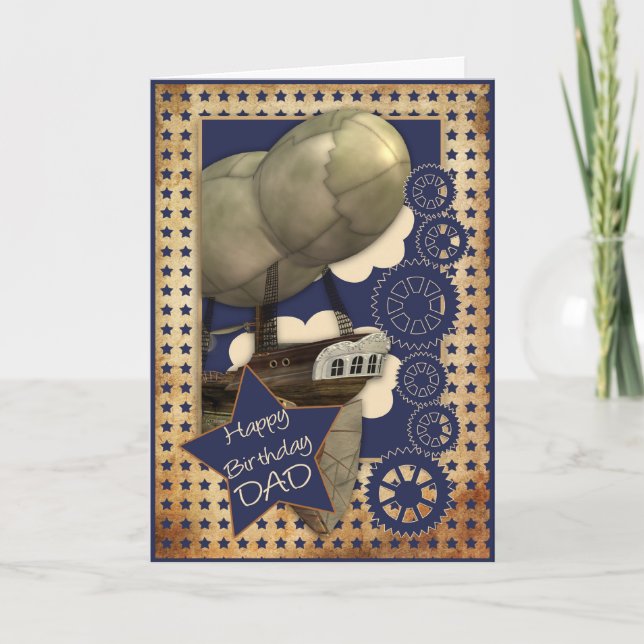 Cartão Pai Birthday Card Steampunk Airship (Frente)