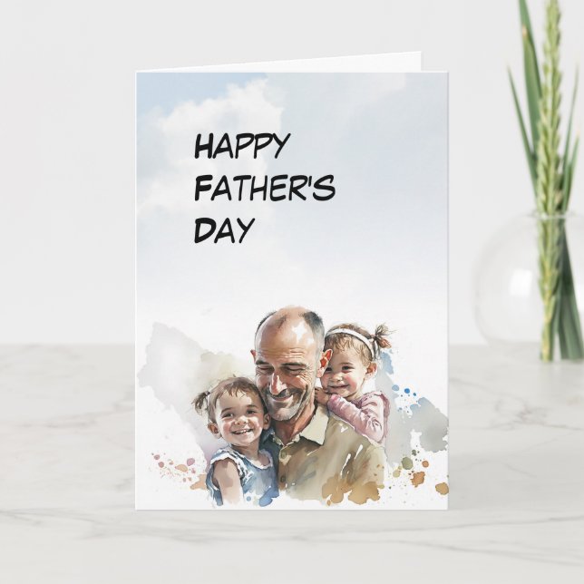 Cartão Pai com 2 jovens filhas Dias de os pais (Frente)