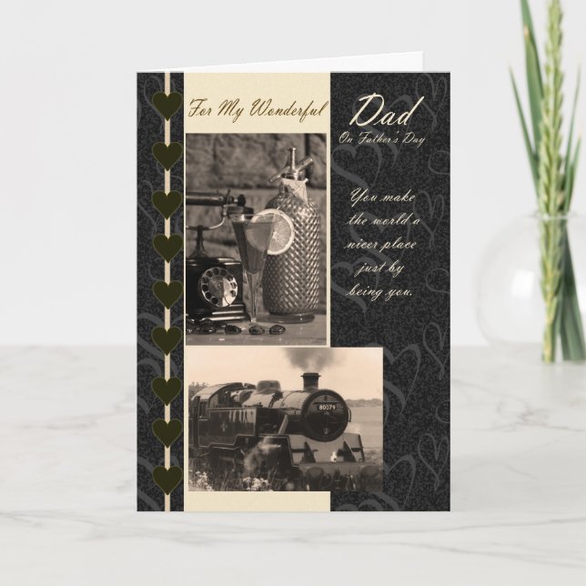 Cartão Pai da placa de dia de os pais, com trens (Frente)