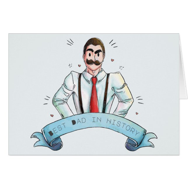 Cartão Pai de Aquarela no Dia de os pais Suspender (Frente Horizontal)