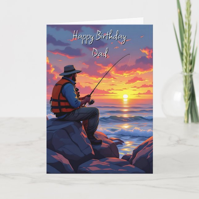 Cartão Pai de desejo feliz aniversário | Pesca ao pôr do  (Frente)