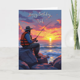 Cartão Pai de desejo feliz aniversário | Pesca ao pôr do