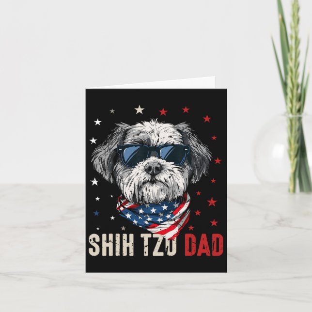 Cartão Pai engraçado de Shih Tzu EUA estrelas 4 de julho  (Frente)