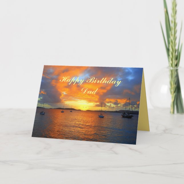 Cartão Pai Feliz Aniversário Barcos à vela no Ouro Sunset (Frente)