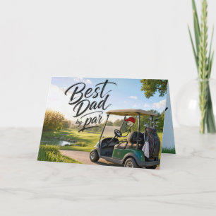Cartão Pai Figura de Palito Golfe no Carrinho de Golfe de