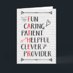 Cartão Pai Natal Acrótico<br><div class="desc">Cartão de aniversário para pai com palavras descritivas,  incluindo diversão,  carinho,  paciente,  útil,  inteligente,  provedor,  com certas letras que soletram "PAI" A placa tem um fundo branco e coelho,  coração,  flecha e rabisco de lâmpada. Mude o dentro,  se quiser.</div>