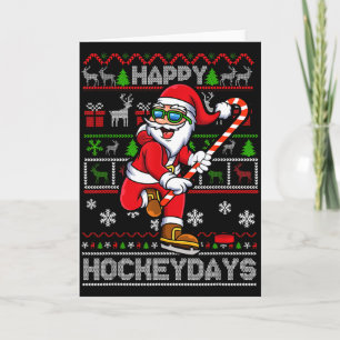 Cartão Pai Natal de Hóquei no Gelo Feliz Hóquei Funny Chr