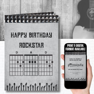 Cartão Pai Rockstar da Cinza Negra Moderna Feliz Aniversá