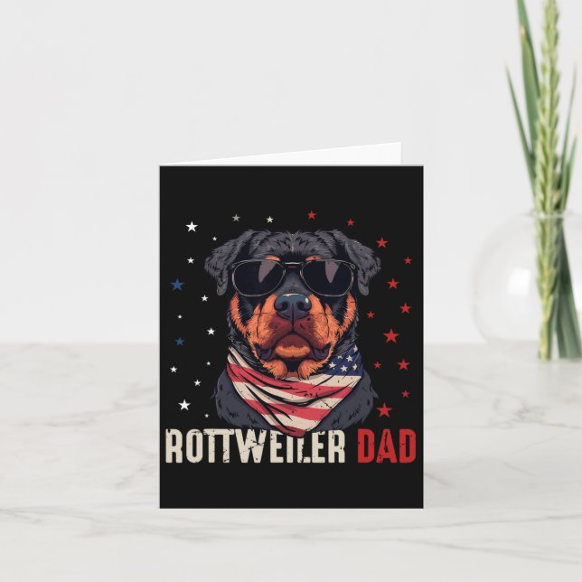 Cartão Pai Rottweiler Engraçado EUA Estrelas 4 De Julho D (Frente)