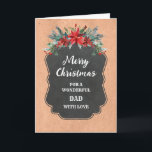 Cartão Pai Russo Chalkboard Feliz Natal<br><div class="desc">Feliz Natal para um cartão de pai com padrão rústico de painéis de galos e folhagem de inverno com poinsettias.</div>
