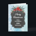 Cartão Pai Russo Chalkboard Feliz Natal<br><div class="desc">Feliz Natal para um cartão de pai com padrão rústico de painéis de galos e folhagem de inverno com poinsettias.</div>