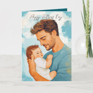 Cartão Pai segurando filho e mensagem personalizada dentr