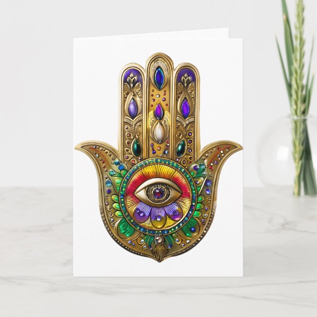 Cartão Painted Gold Hamsa Amethyst Ruby Third Eye (Frente)