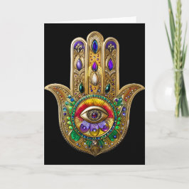 Cartão Painted Gold Hamsa Amethyst Ruby Third Eye