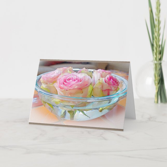 Cartão Painted Rose Bowl Blank Greeting Card (Frente)