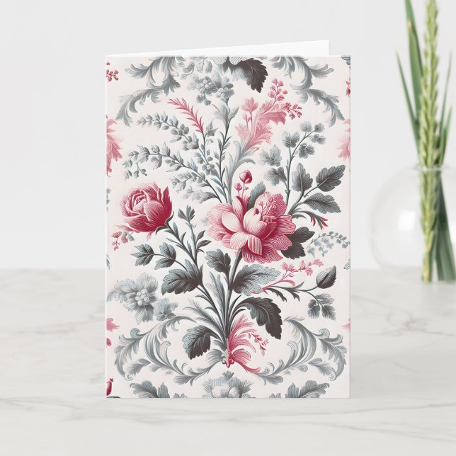 Cartão País Francês Toile Fleurie Aniversário (Frente)