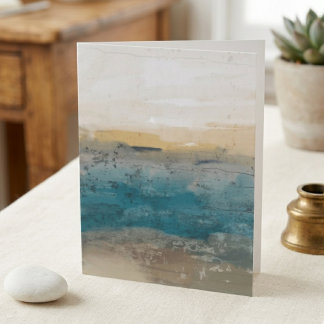 Cartão Paisagem abstrata em aquarela azul e dourado