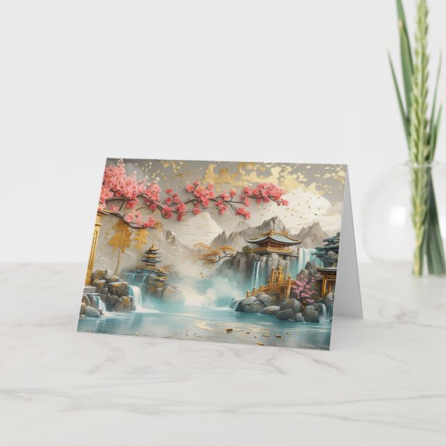 Cartão Paisagem abstrato japonesa com Sakura Blossom (Frente)