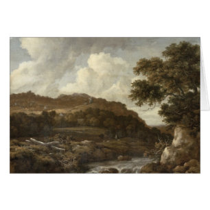Cartão Paisagem arborizada montanhosa com uma torrente